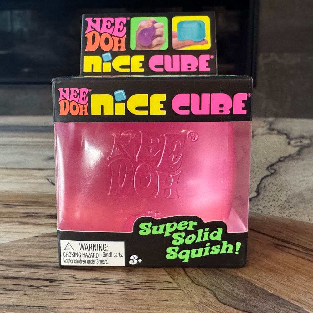 NIB NeeDoh Nice Cube Translucent Pink Super Solid Squish Schylling Viral Squishy